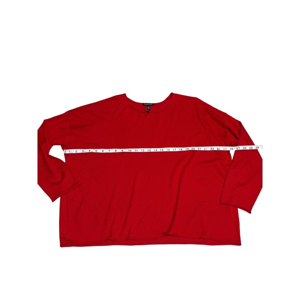 Eileen Fisher Red Extra Fine Merino Wool‎ Boxy Knit Sweater Top Womens  L - Picture 7 of 8